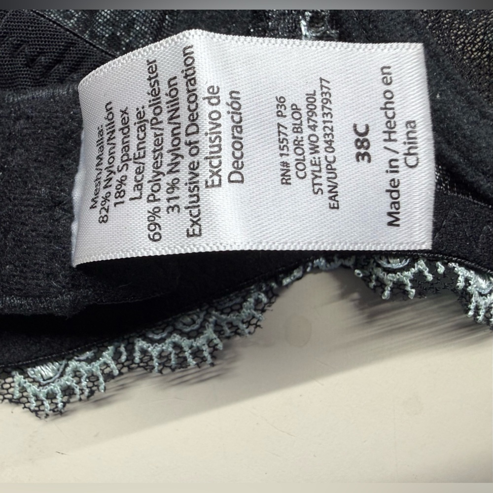 NWOT Elegant Floral Lace Under Wire Bra - Black and Blue 38C - Picture 3 of 7